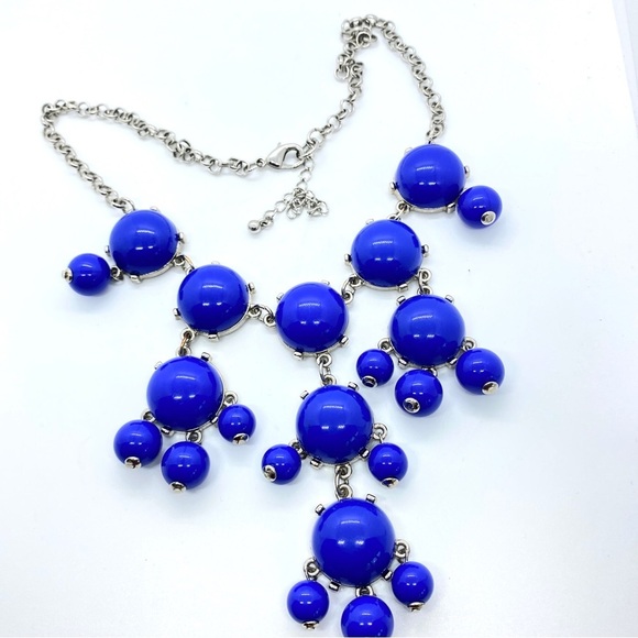 Royal Blue Bubble Statement Necklace Silvertone - Picture 3 of 6